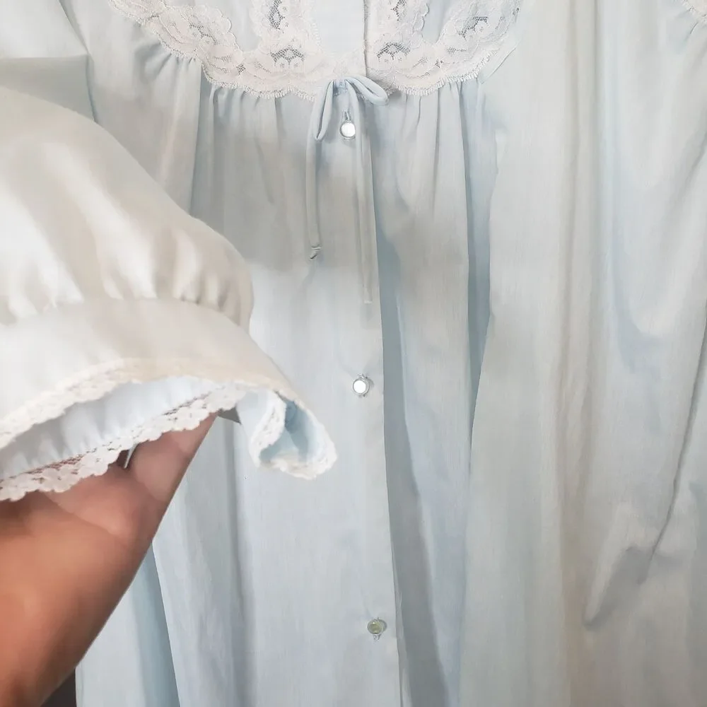 Vintage Barbizon Two-piece Peignoir Set Blue Robe & Gown Grandmacore Cottagecore - Picture 4 of 8